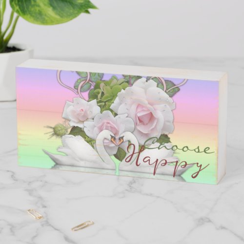 Wood Box Sign Floral Swan Choose Happy 