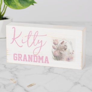 Wood Box Sign, Grandma Kitten Floral Cat
