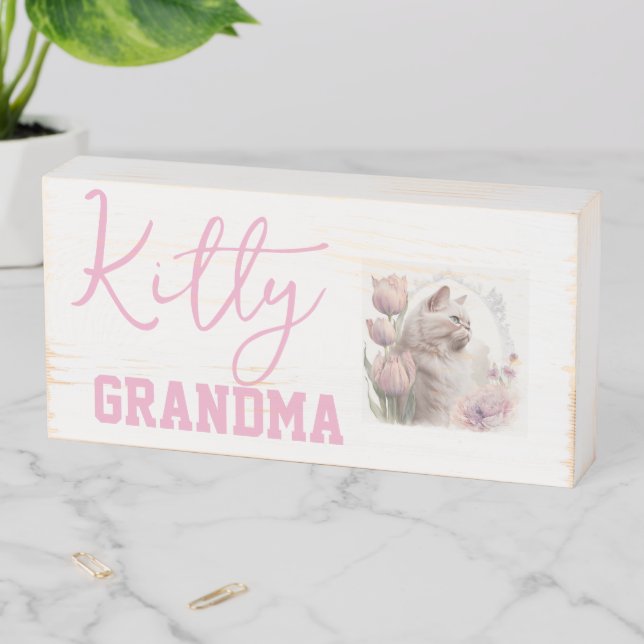 Wood Box Sign, Grandma Kitten Floral Cat (In Situ Horizontal)