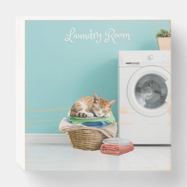 Wood Box Sign, Laundry Room With Cat (Front Horizontal)