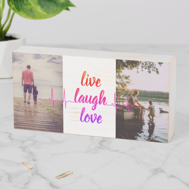 Wood Box Sign - Live laugh love -Add Your Photos (In Situ Horizontal)