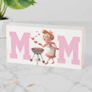 Wood Box Sign, Mom Cooking Love Red Hearts 