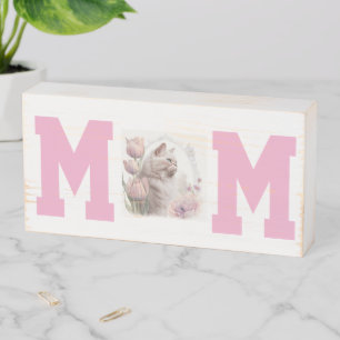 Wood Box Sign, Mom Kitten Floral Cat
