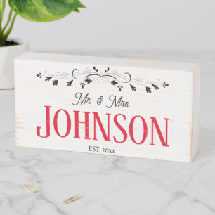 Wood Box Sign -Mr. & Mrs. - Add Name/Year -red