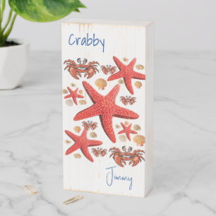 Wood Box Sign, Ocean Fish Crabby Starfish 