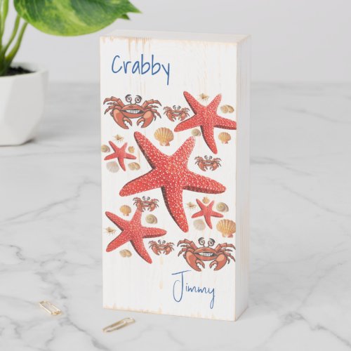 Wood Box Sign Ocean Fish Crabby Starfish 
