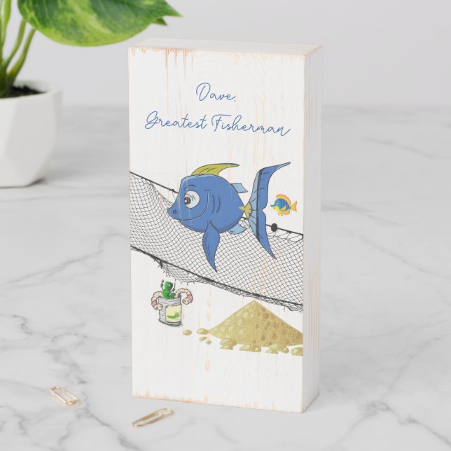 Wood Box Sign, Ocean Fishing Net Fisherman (In Situ Vertical)