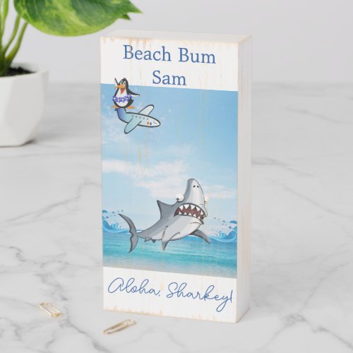 Wood Box Sign Ocean Shark Blue Penguin Airplane 