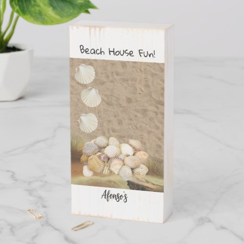 Wood Box Sign Ocean Shells Beach House StonesSand