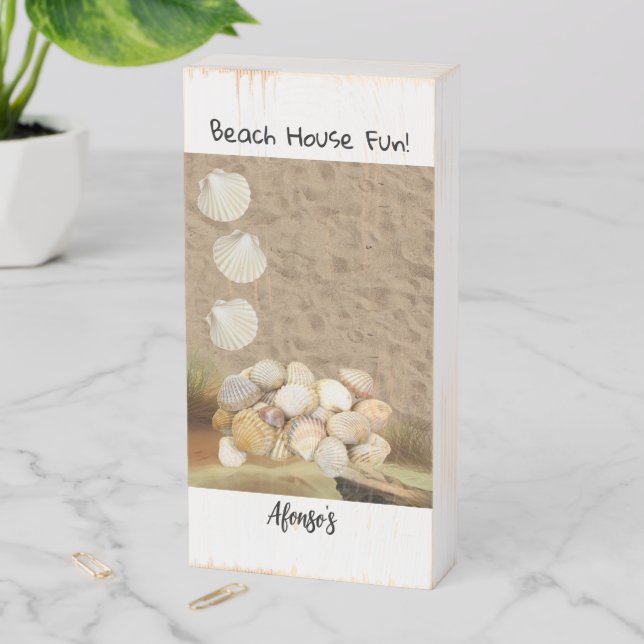 Wood Box Sign, Ocean Shells Beach House StonesSand (In Situ Vertical)