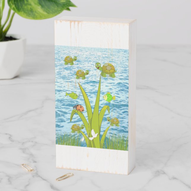 Wood Box Sign, Ocean Turtle Fish (In Situ Vertical)