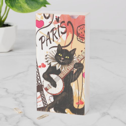 Wood Box Sign Paris France Cat Kitten
