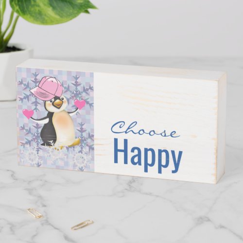 Wood Box Sign Penguin Choose Happy 