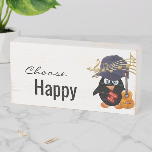 Wood Box Sign Penguin Choose Happy Musician 