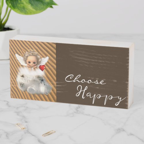 Wood Box Sign Polar Bear Angel Choose Happy 