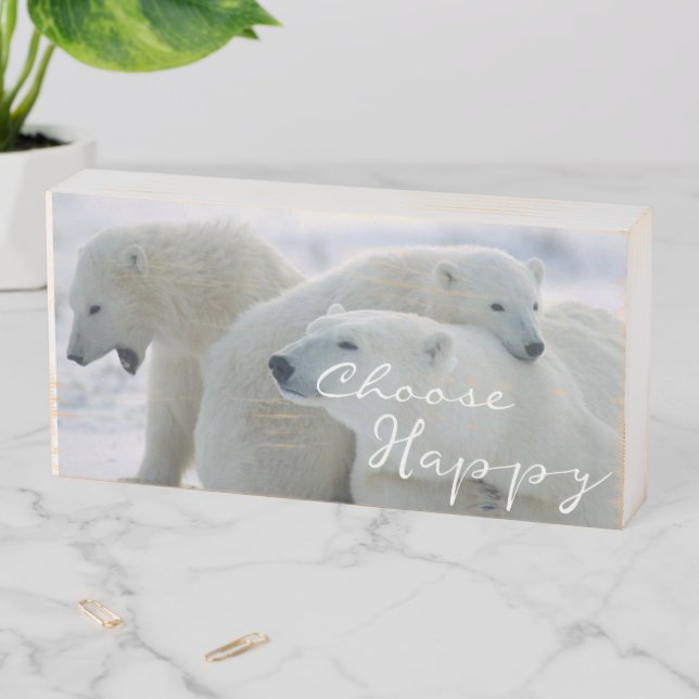 Wood Box Sign, Polar Bear Choose Happy  (In Situ Horizontal)