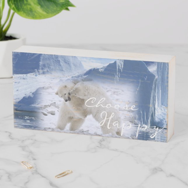 Wood Box Sign, Polar Bear Choose Happy  (In Situ Horizontal)