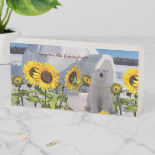 Wood Box Sign, Polar Bear Sunflowers Floral 