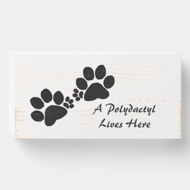 Wood Box Sign - Polydactyl Lives Here (Front Horizontal)