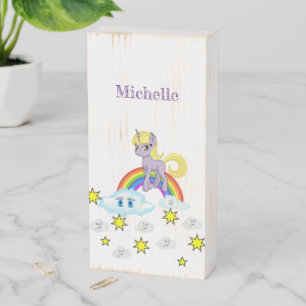 Wood Box Sign, Pony Rainbow Clouds White