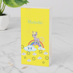 Wood Box Sign, Pony Rainbow Clouds Yellow 