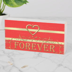 Wood Box Sign, Red Gold Forever Love 