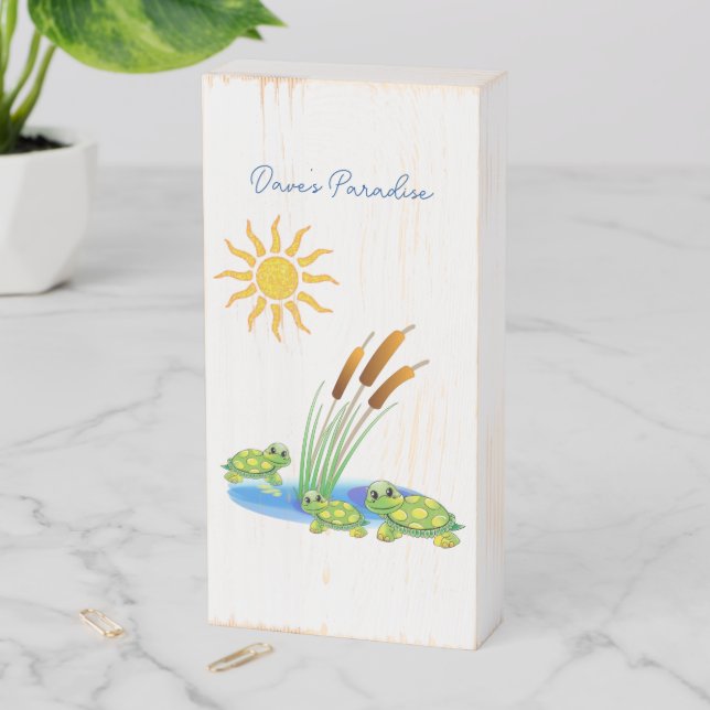 Wood Box Sign, Turtles Sun, Floral (In Situ Vertical)