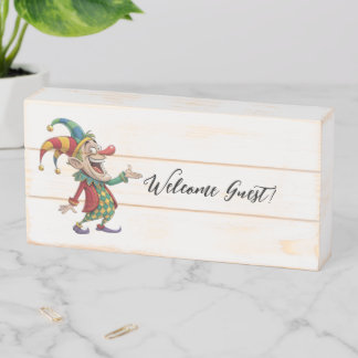 Wood Box Sign, Welcome Guest! Clown