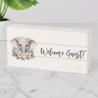 Wood Box Sign, Welcome Guest! Elephant Floral
