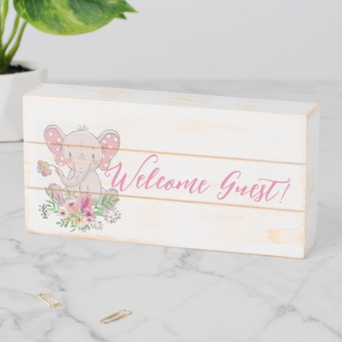 Wood Box Sign Welcome Guest Elephant Floral