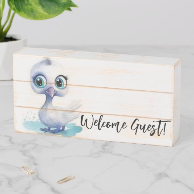Wood Box Sign, Welcome Guest! White Duck (In Situ Horizontal)