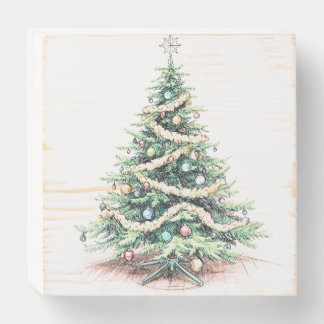 Wood Box Sign with Christmas Tree