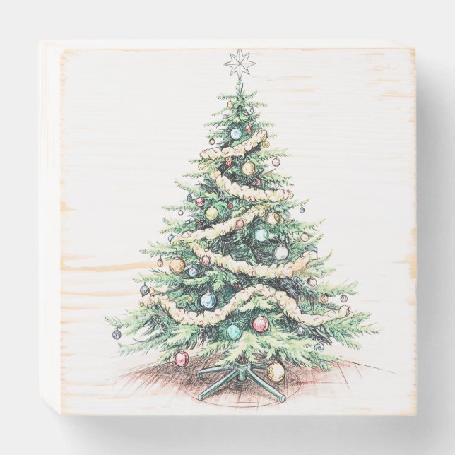 Wood Box Sign with Christmas Tree (Front Horizontal)