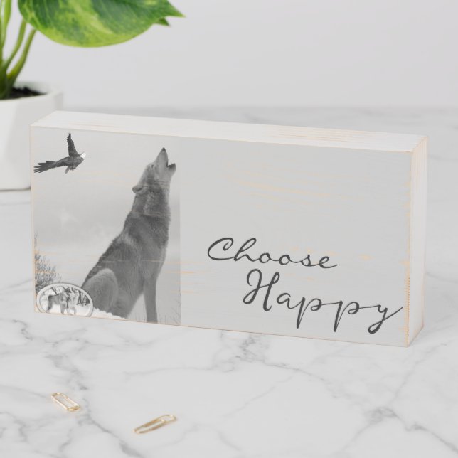 Wood Box Sign, Wolf Choose Happy  (In Situ Horizontal)