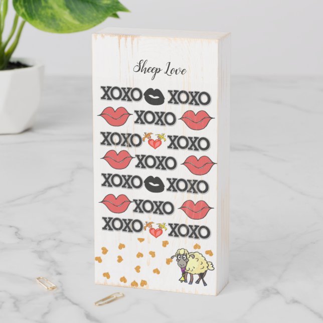 Wood Box Sign, Xoxo Sheep Love  (In Situ Vertical)
