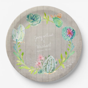 Wood Bridal Shower Decor Cactus Succulent Desert Paper Plates