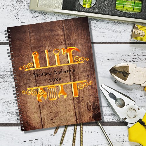 Wood brown gold tools home repairs business notebook