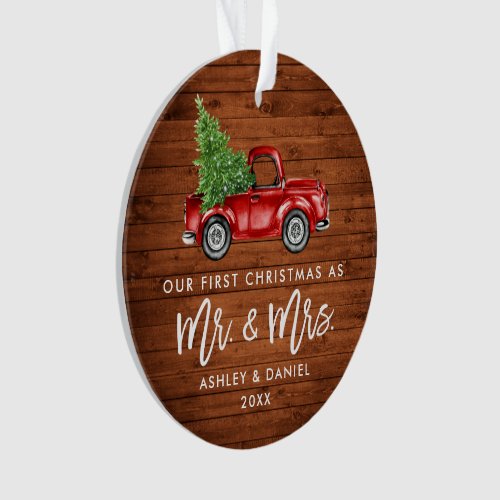 Wood Brush Script First Christmas Truck PHOTO BACK Ornament