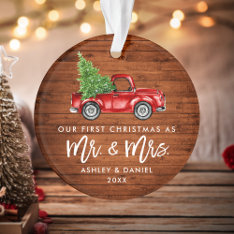 Wood Brush Script First Christmas Vintage Truck Ornament at Zazzle