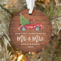 Wood Brush Script First Christmas Vintage Truck Ornament