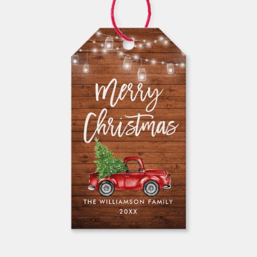 Wood Brush Script Lights Christmas Vintage Truck Gift Tags