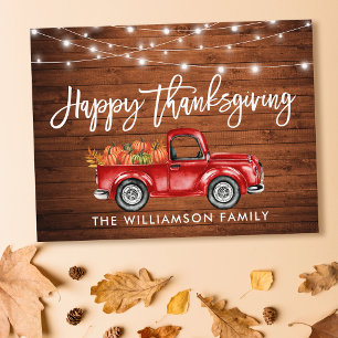 Wood Brush Script Lights Truck Thanksgiving Postcard