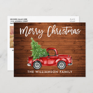 Wood Brush Script Truck Christmas PHOTO BACK Postcard