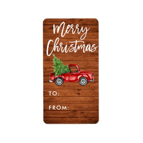 Wood Brush Script Vintage Truck Christmas Gift Label