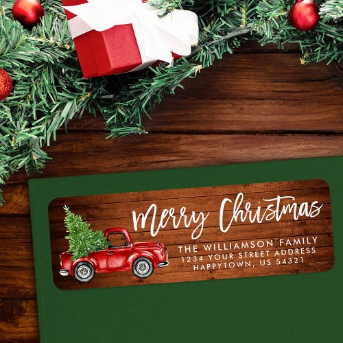 Wood Brush Script Vintage Truck Christmas Green Label