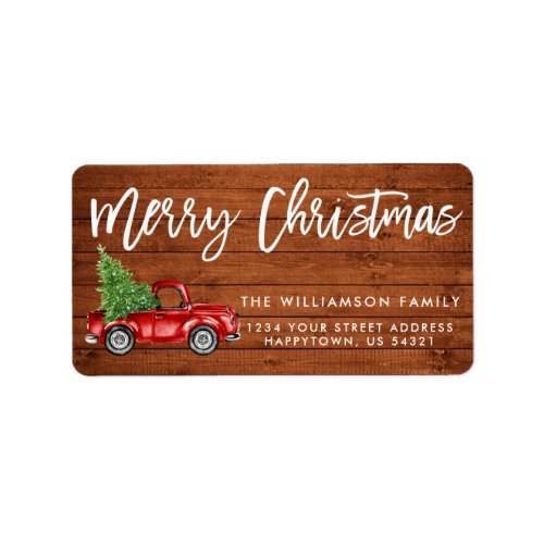 Wood Brush Script Vintage Truck Christmas Label