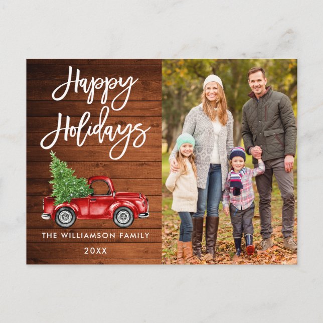 Wood Brush Script Vintage Truck Photo Holidays Postcard (Front)