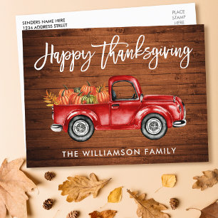 Wood Brush Script Vintage Truck Thanksgiving Postcard