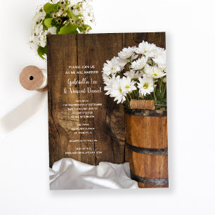 Wood Bucket and White Daisies Ranch Wedding Magnetic Invitation