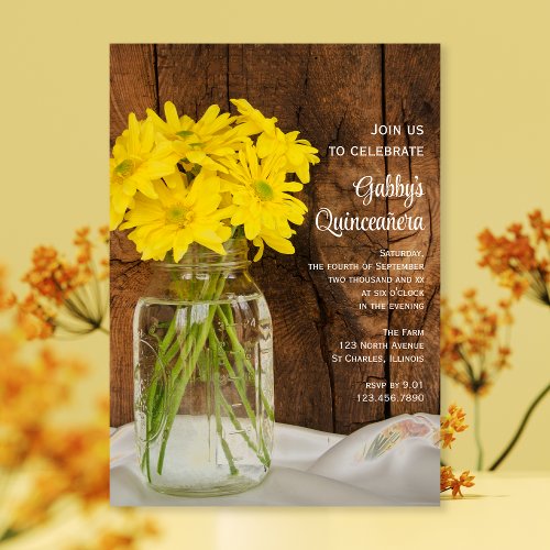 Wood Bucket and Yellow Daisies Quinceaera Party Invitation
